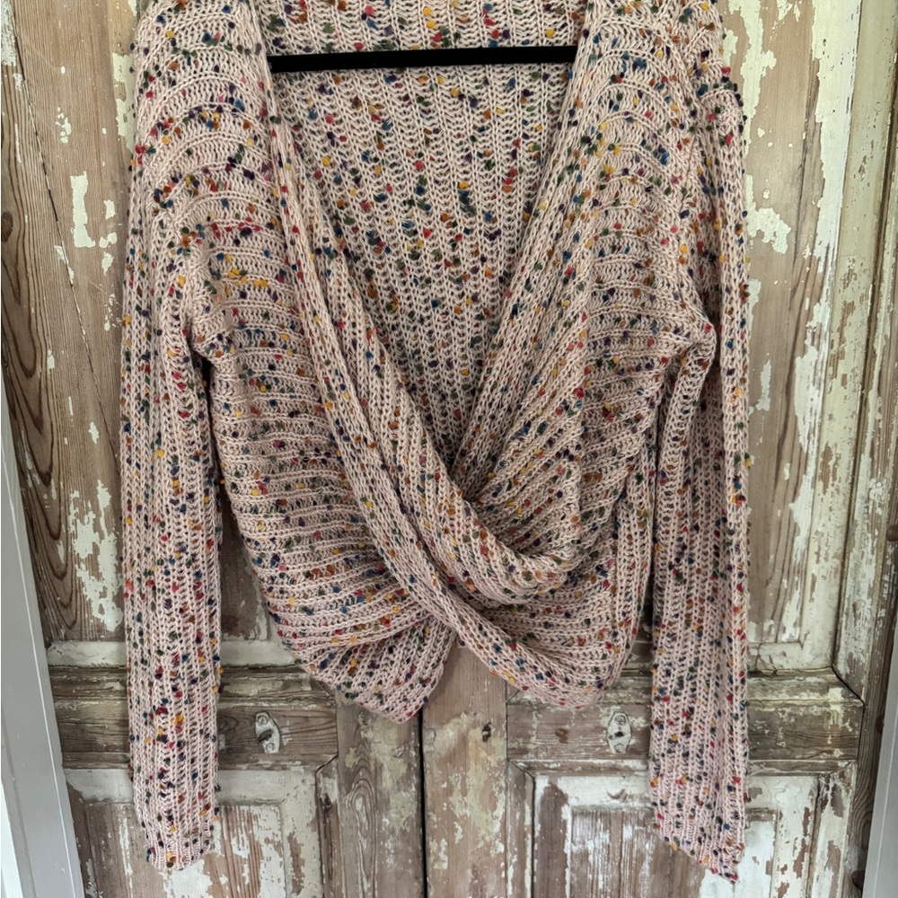 Multicolor Knit Sweater with Draped Front